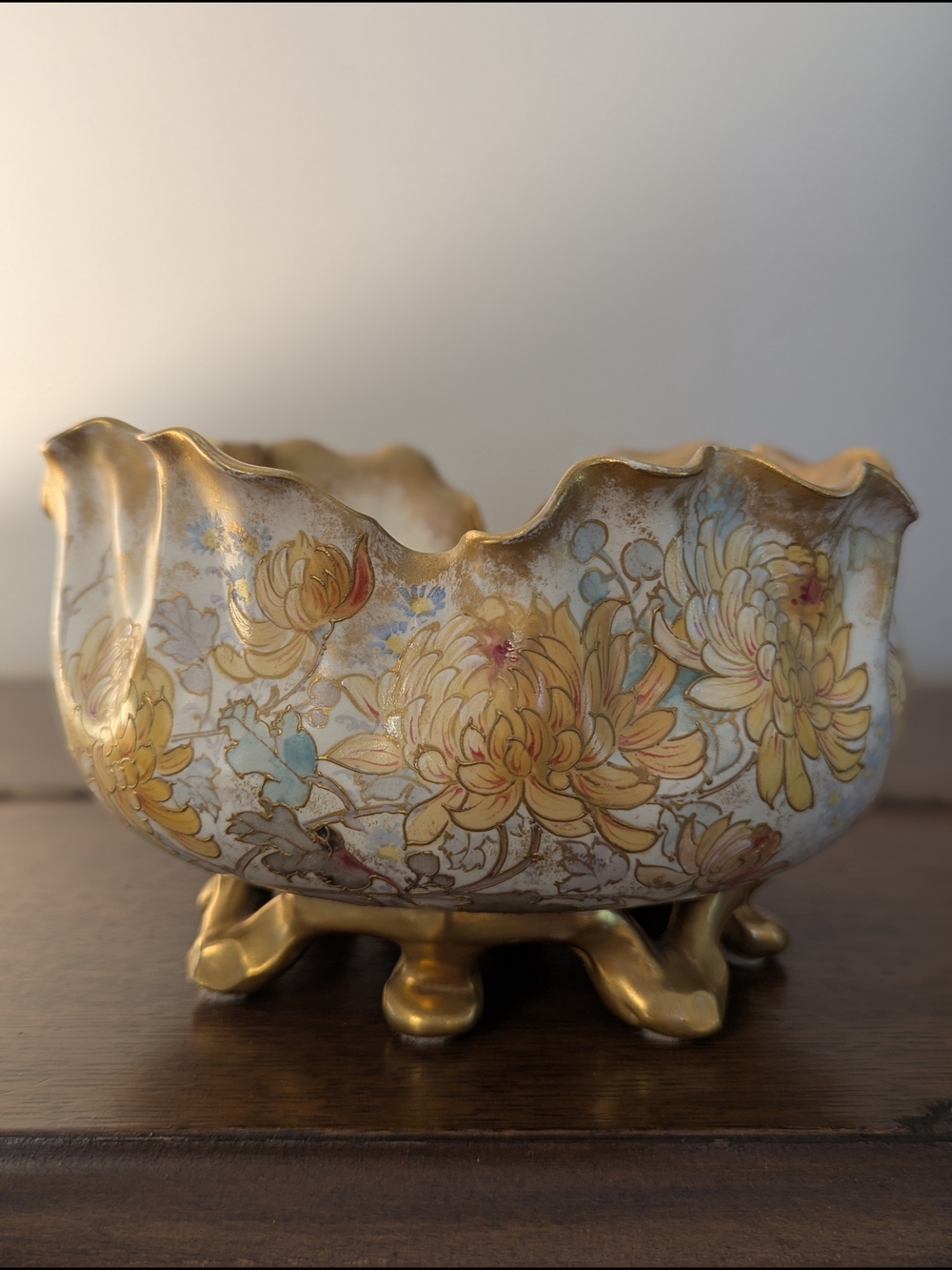 Doulton Burslem Gilded Chrysanthemum Footed Bowl Antique